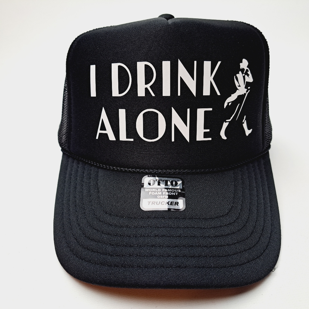 Johnny Walker I Drink Alone Foam Trucker Mesh Snapback Cap Hat Black